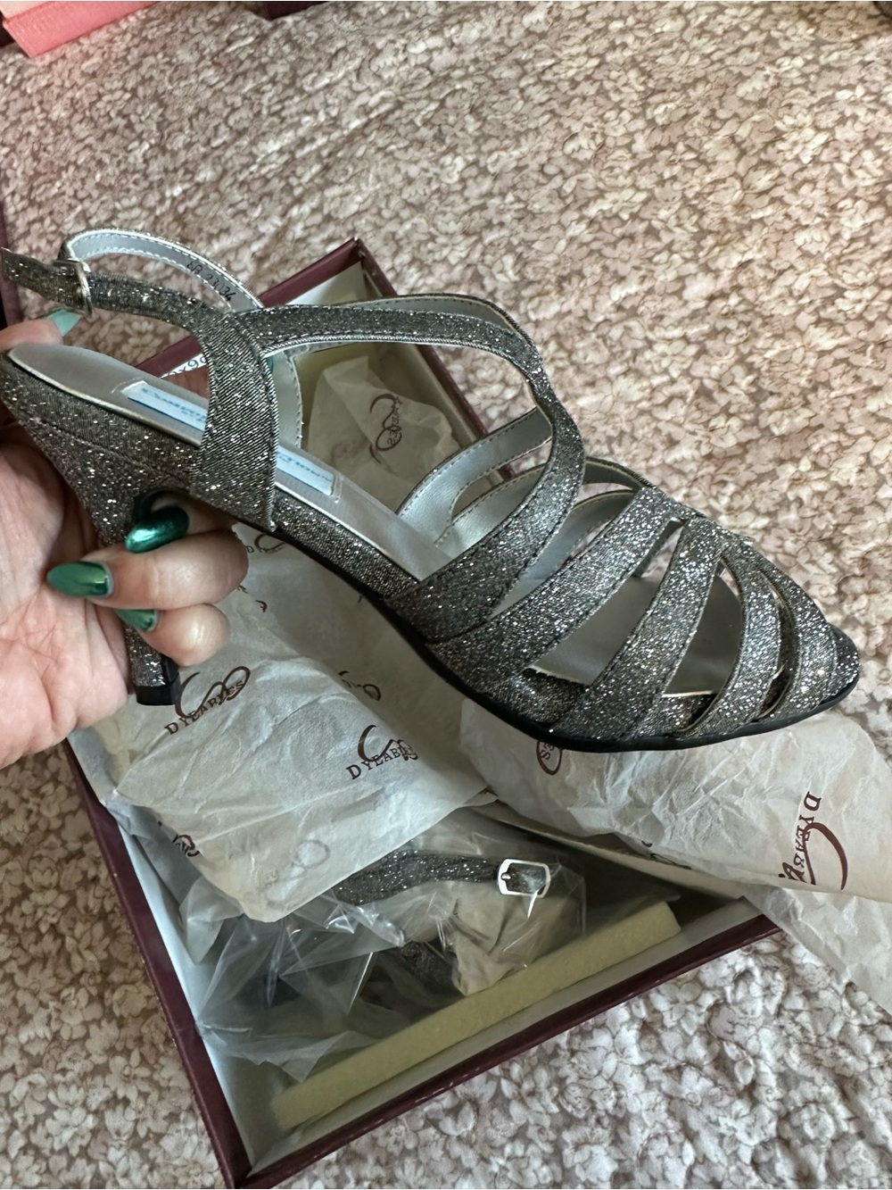 Dark Silver Glitter Strappy Heels size 8